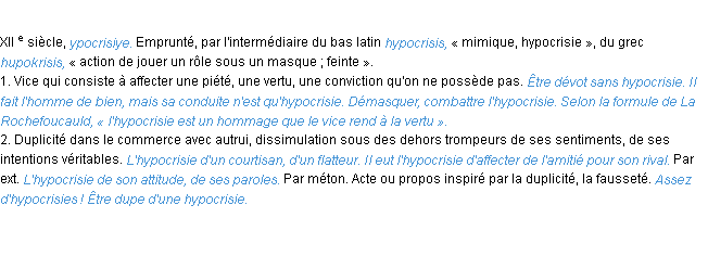 Définition hypocrisie ACAD 1986