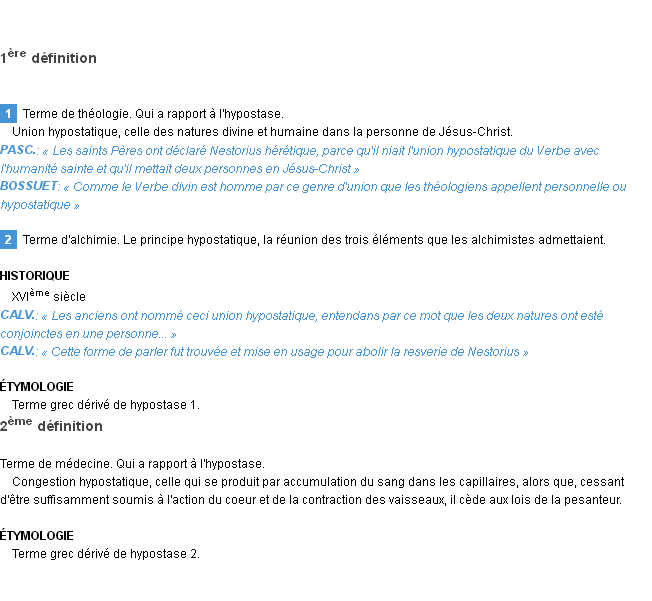 Définition hypostatique Emile Littré
