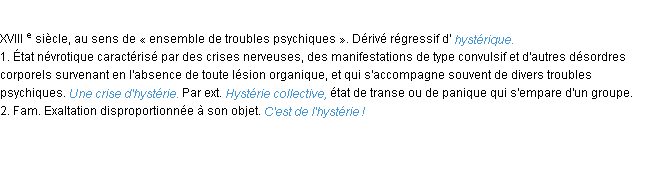 Définition hystérie ACAD 1986
