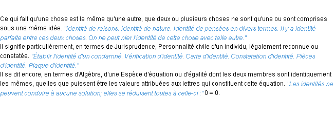 Définition identité ACAD 1932