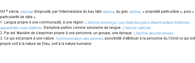 Définition idiome ACAD 1986