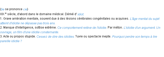 Définition idiotie ACAD 1986