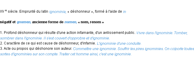 Définition ignominie ACAD 1986