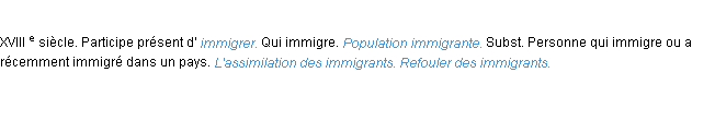 Définition immigrant ACAD 1986