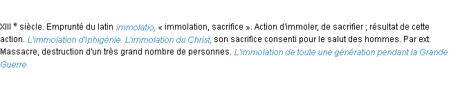 Définition immolation ACAD 1986