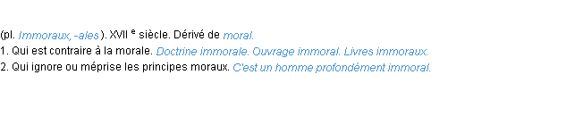 Définition immoral ACAD 1986