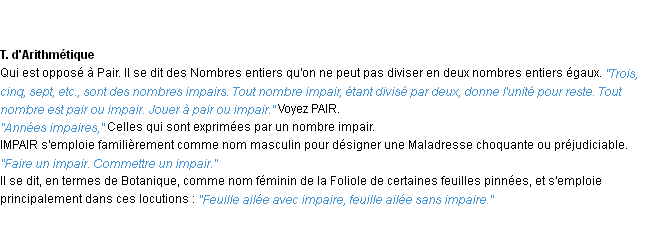 Définition impair ACAD 1932