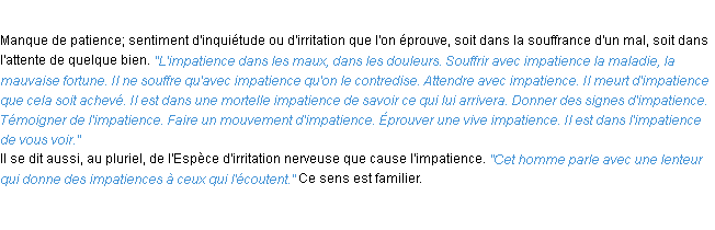 Définition impatience ACAD 1932