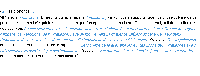 Définition impatience ACAD 1986