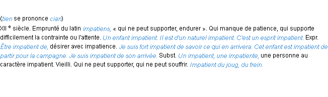 Définition impatient ACAD 1986