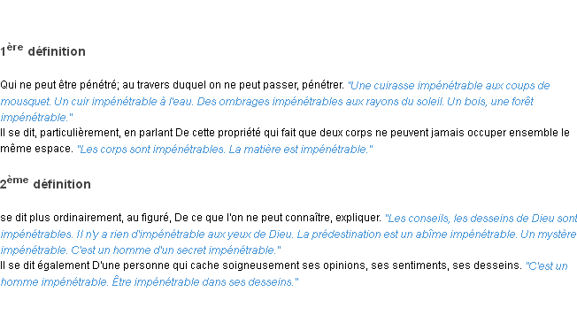 Définition impénétrable ACAD 1835