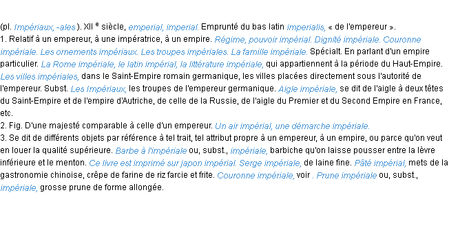 Définition impérial ACAD 1986
