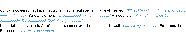 Définition impertinent ACAD 1932