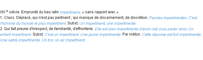 Définition impertinent ACAD 1986