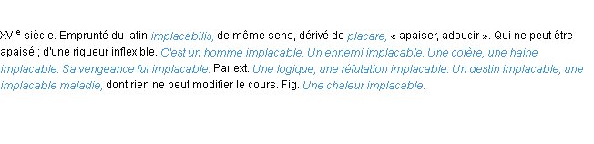 Définition implacable ACAD 1986