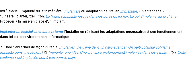Définition implanter ACAD 1986