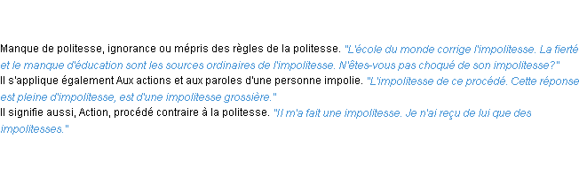 Définition impolitesse ACAD 1835