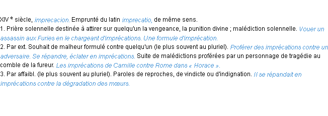 Définition imprécation ACAD 1986