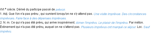 Définition imprévu ACAD 1986