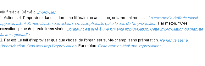 Définition improvisation ACAD 1986