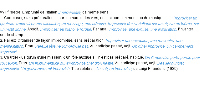 Définition improviser ACAD 1986