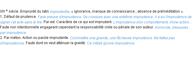 Définition imprudence ACAD 1986