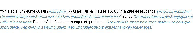 Définition imprudent ACAD 1986