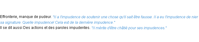 Définition impudence ACAD 1835