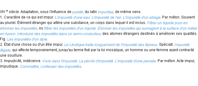Définition impureté ACAD 1986