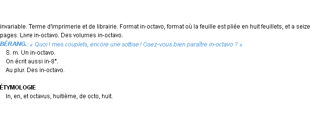 Définition in-octavo Emile Littré