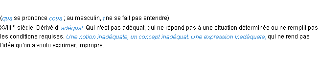 Définition inadéquat ACAD 1986
