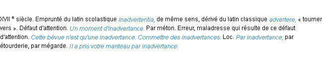 Définition inadvertance ACAD 1986