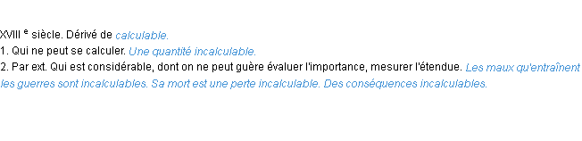 Définition incalculable ACAD 1986