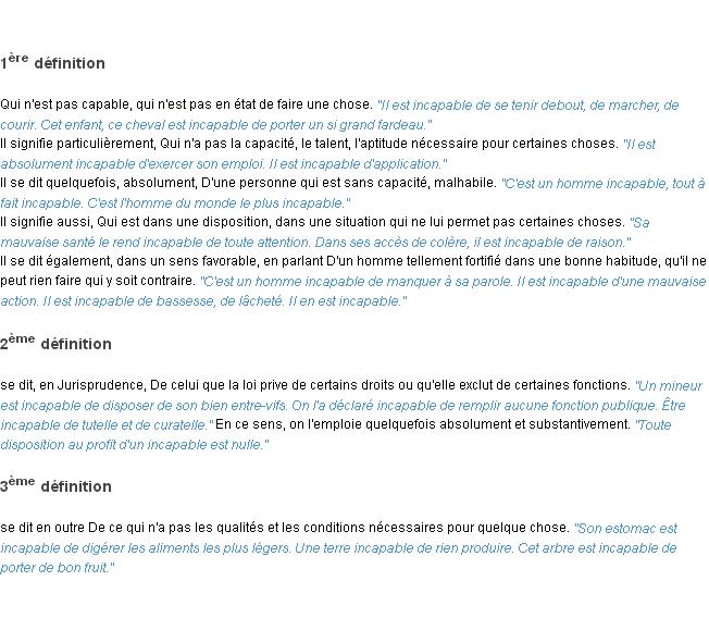Définition incapable ACAD 1835