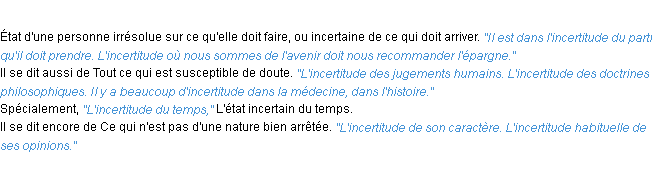 Définition incertitude ACAD 1932