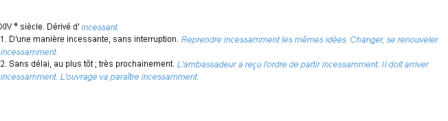 Définition incessamment ACAD 1986