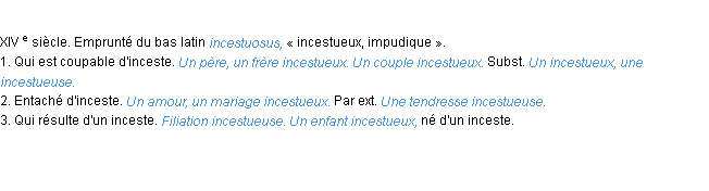 Définition incestueux ACAD 1986