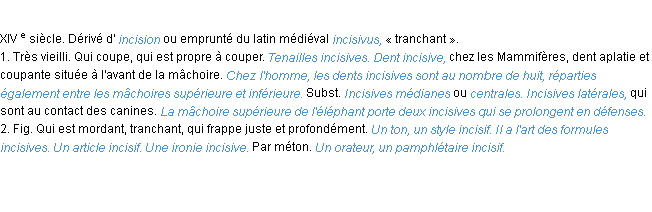 Définition incisif ACAD 1986