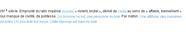 Définition incivil ACAD 1986