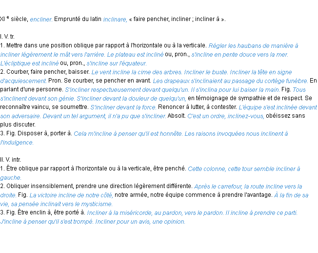 Définition incliner ACAD 1986