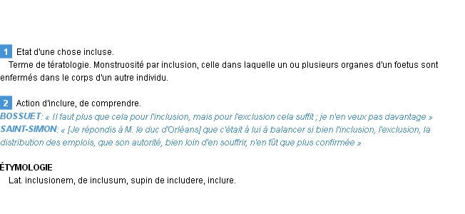 Définition inclusion Emile Littré