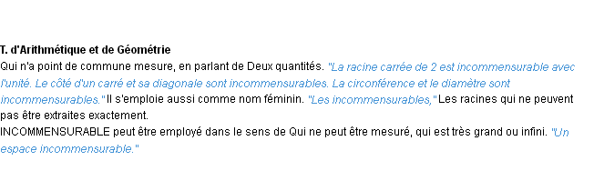 Définition incommensurable ACAD 1932