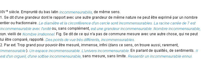 Définition incommensurable ACAD 1986