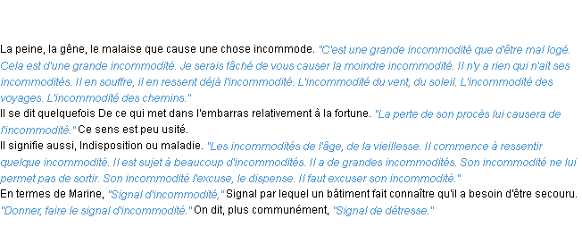 Définition incommodité ACAD 1835
