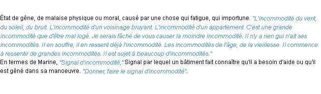 Définition incommodité ACAD 1932