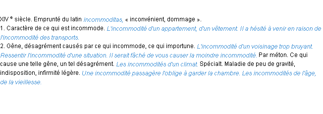 Définition incommodité ACAD 1986