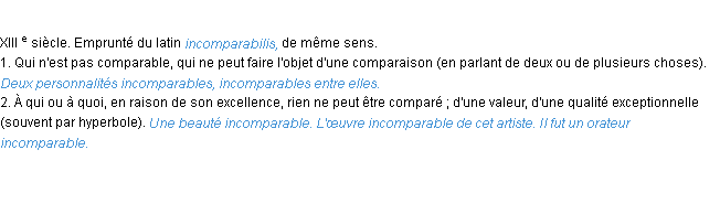 Définition incomparable ACAD 1986
