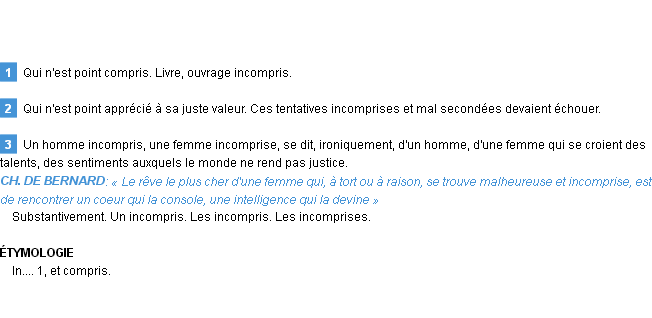 Définition incompris Emile Littré