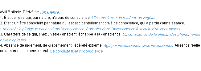 Définition inconscience ACAD 1986