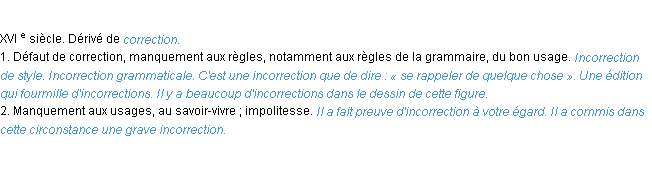 Définition incorrection ACAD 1986